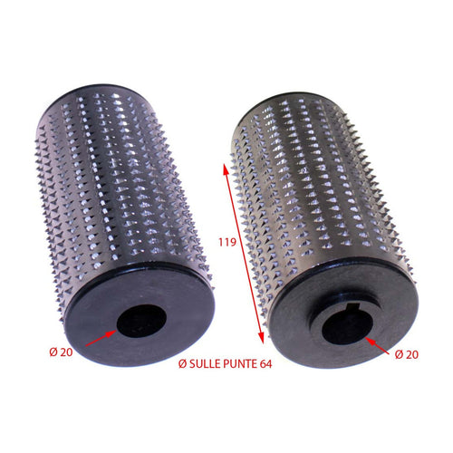 Rullo per grattugia zincato con flange Ø SULLE PUNTE 63 LUNGH.mm 120 compatibile con FAMA mod. MIGNON