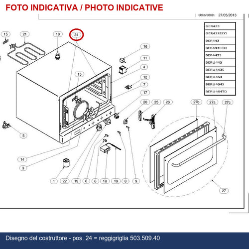 Foto indicativa (disegno del costruttore, posizione 24) - Reggigriglia originale MODULAR 503.509.40 per forno BERU464 - 4KP-X-COT-00001 - 4KitchensParts