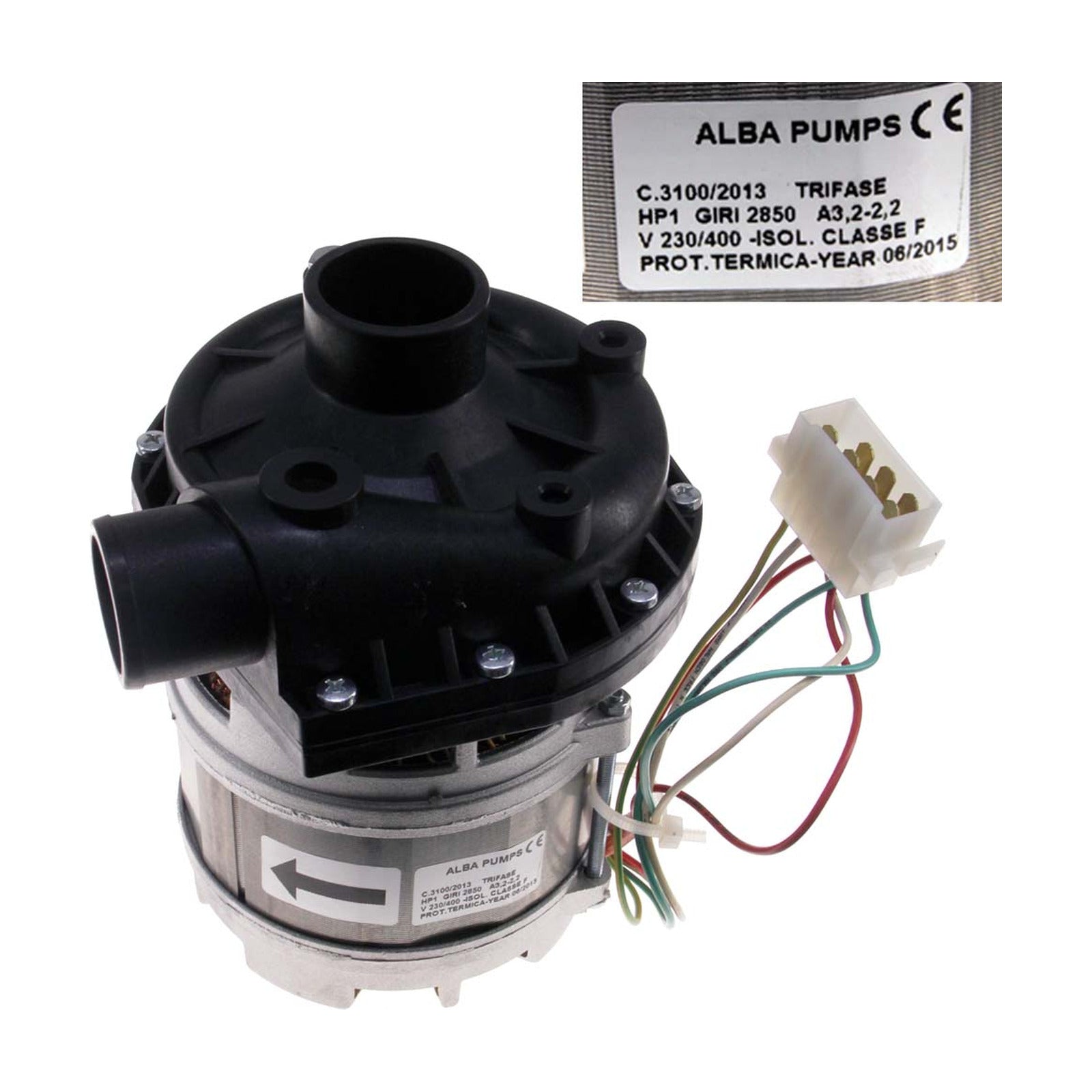 Elettropompa Lavaggio Ø Aspir.mm 45 Ø Mand.mm 40 Tipo AP3100 Volt 230/400 Hz 50