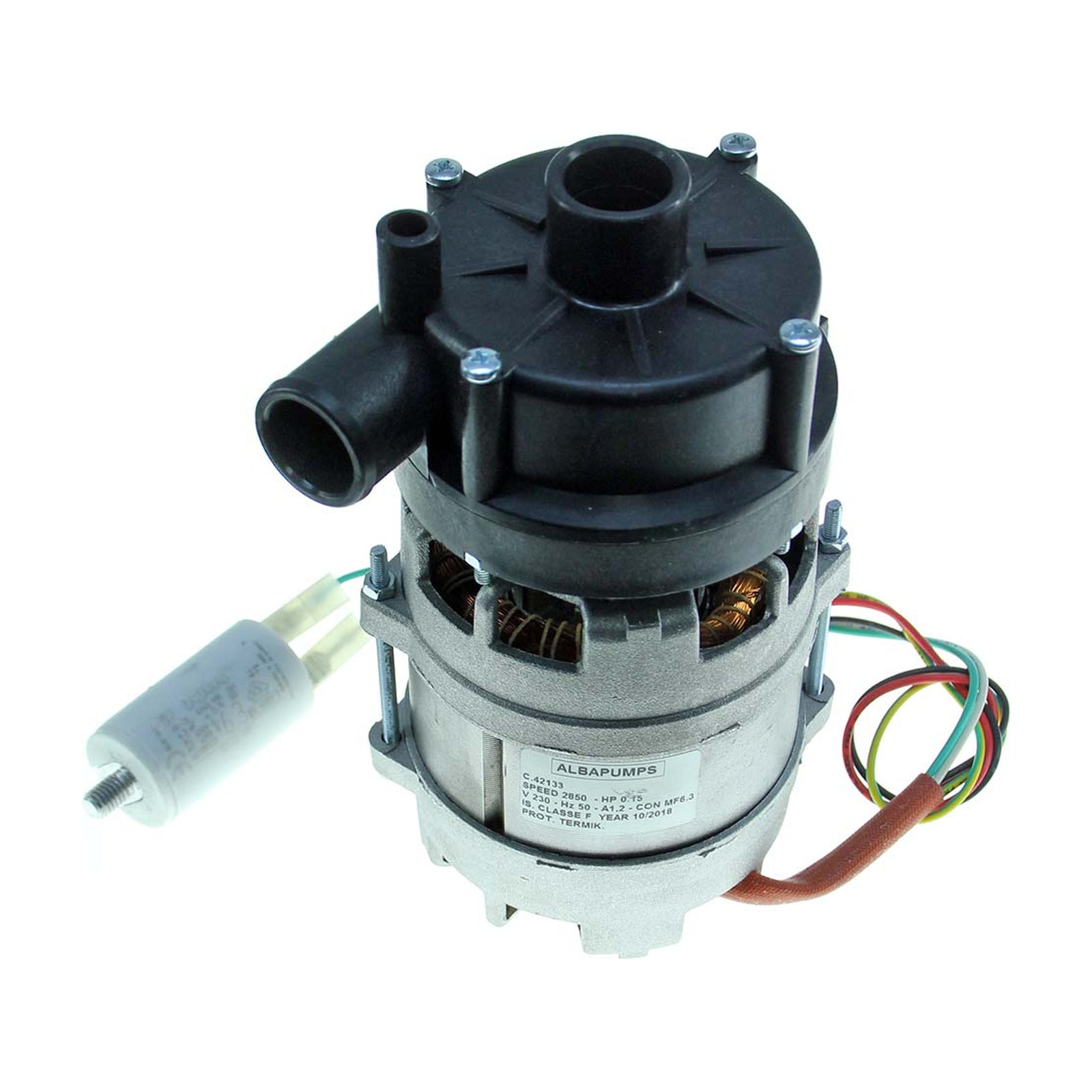 Elettropompa Lavaggio Ø Aspir.mm 28 Ø Mand.mm 28 Tipo AP42133 Volt 230 Hz 50 HP 0.15 Cond. µ 6.3