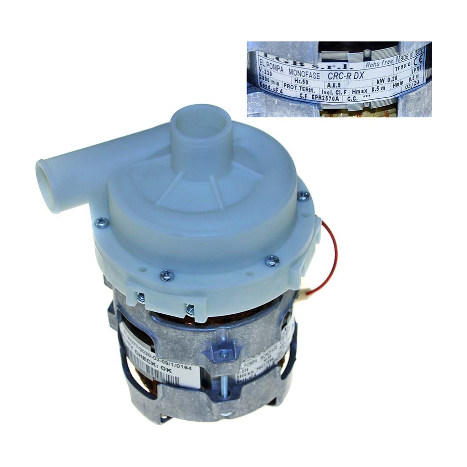 Elettropompa Risciacquo Ø Aspir.mm 28 Ø Mand.mm 26 Tipo Lgb-crc-rdx Volt 230 KW 0.2 Hz 50 Cond. µ 4