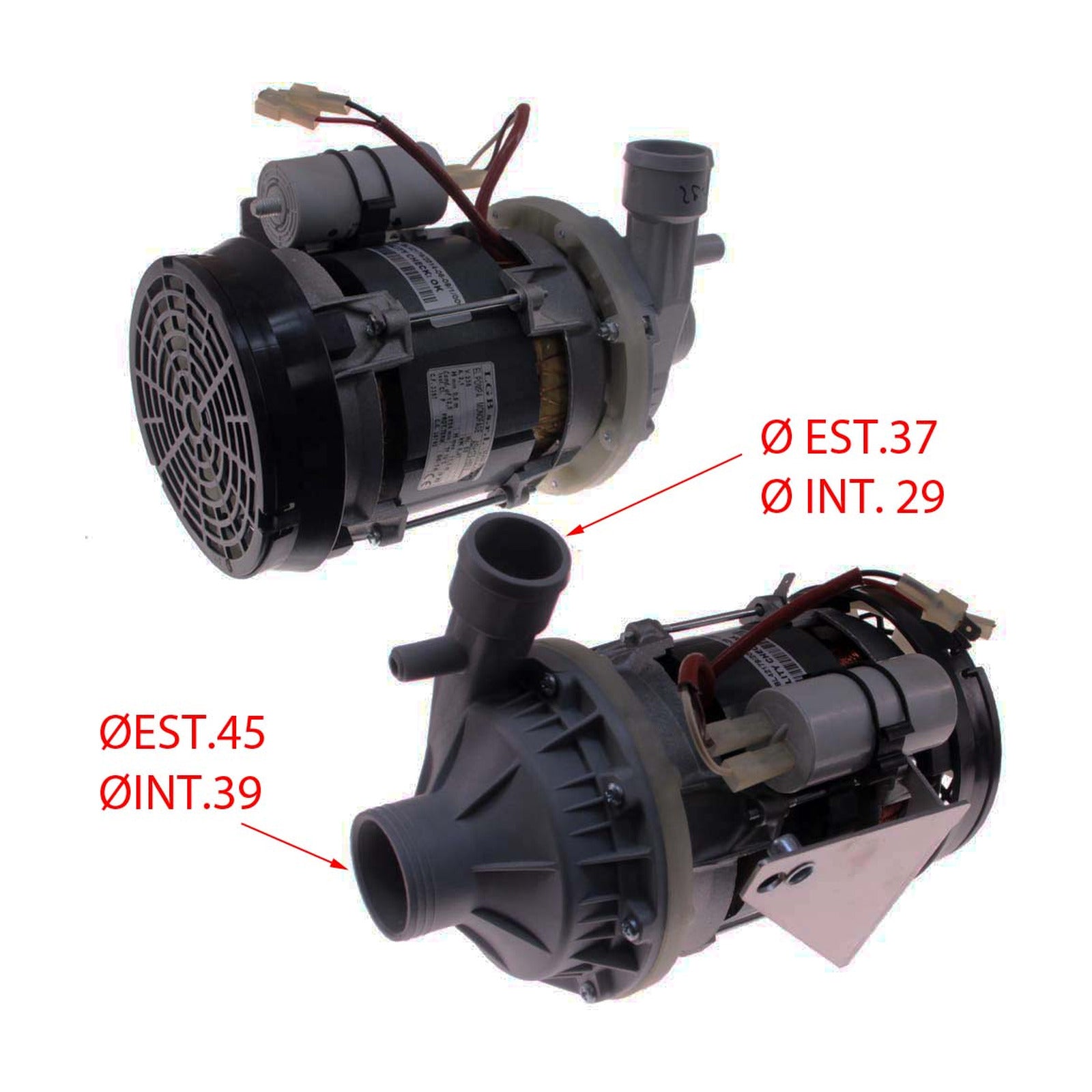 Elettropompa Lavaggio Ø Aspir.mm 45 Ø Mand.mm 36 Tipo ASH175-H60V Volt 230 KW 0.47 Hz 50 Cond. µ 12.5