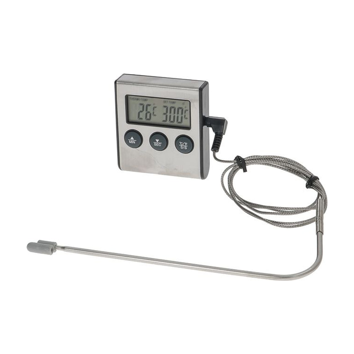 Termometro digitale con timer -50/+300 °C sonda inox 180 mm cavo 1 m